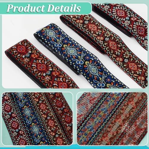 PH PandaHall 8 Yard 2 Inch Vintage Jacquard Ribbon, Emobridered Woven Ribbon Boho Jacquard Trim Floral Fabric Trim for DIY Clothing Accessories Handmade Bag Embellishment Decorations 6