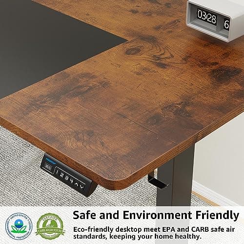 MOUNTUP 55x28 Inches Electric Height Adjustable Standing Desk, Sit Stand Desk with Memory Controller, Ergonomic Stand Up Desk for Home Office with Splice Board, Rustic Brown+Black 7