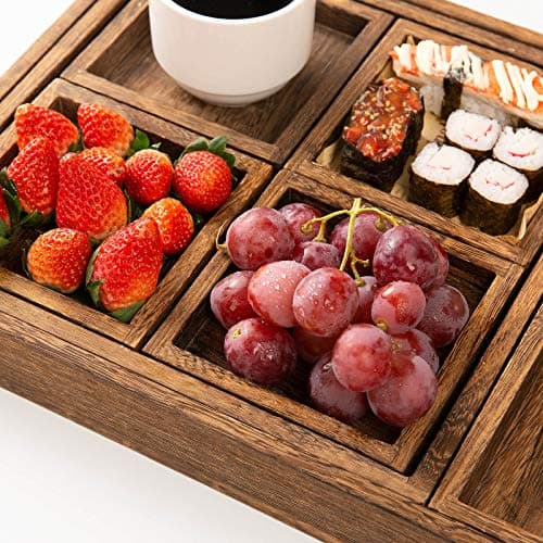 Yangbaga Rustic Wooden Serving Trays with Handle - Set of 7 Rectangular Platters for Entertaining, Breakfast, Coffee Table, Home Decor 5