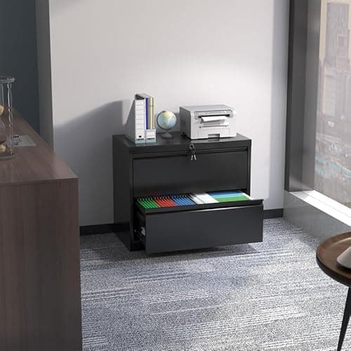 Aobabo Lateral File Cabinet with Lock,2 Drawer Metal Wide Filing Organization Cabinet,Home Office School Furniture for Hanging Files Letter/Legal/F4/A4 Size,Black,Required-Assembly 7
