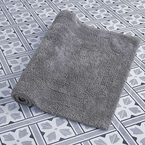 Laura Ashley - Reversible Cotton Bath Mat, Premium Bathroom Décor, Machine Washable Bathroom Rug, Highly Absorbent, 17"x24"/20"x32" 2-Piece Set, Charcoal 2
