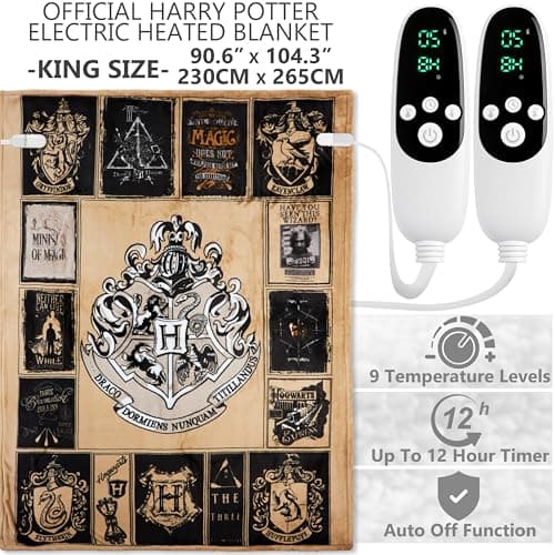 Get Trend Harry Potter Gifts Heated Blanket Electric, King Size Luxurious Soft Fleece Weighted Blanket, Heating with 9 Heat Settings & Auto Shut-Off, 90x105in (Multi Harry Potter, King US) 2