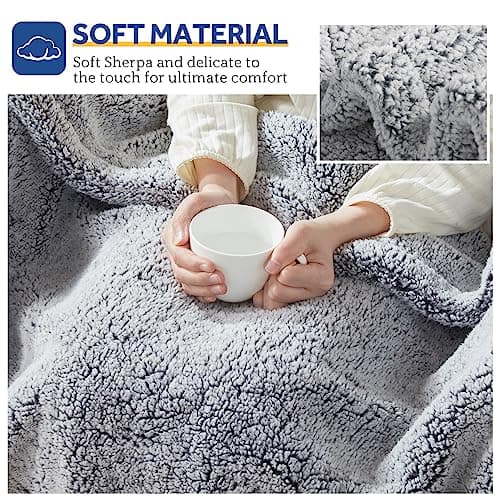 SEALY Electric Blanket Heated Throw 50"x60" Soft Double Sherpa Super Cozy with 6 Fast Heating Levels & 2-10 Hours Auto-Off, Over-Heat Protection, Machine Washable, Charcoal 5