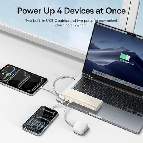 Baseus Portable Charger with Built in Cable, 100W Laptop Power Bank 20000mAh, Travel Essential Fast Charging USB C Battery Pack for MacBook, iPhone 17/16 Series, Samsung Galaxy S25/24, TSA-Approved 5