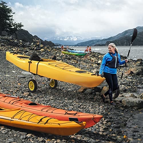 Bonnlo Kayak Cart, Heavy Duty Universal Kayak Trailer Adjustable Width 6.3"-18.7" Canoe Cart Dolly with 12" Flat-Free Kayak Wheels and Kickstand, 450 Lb Weight Capacity Kayak Trolley Transport 8