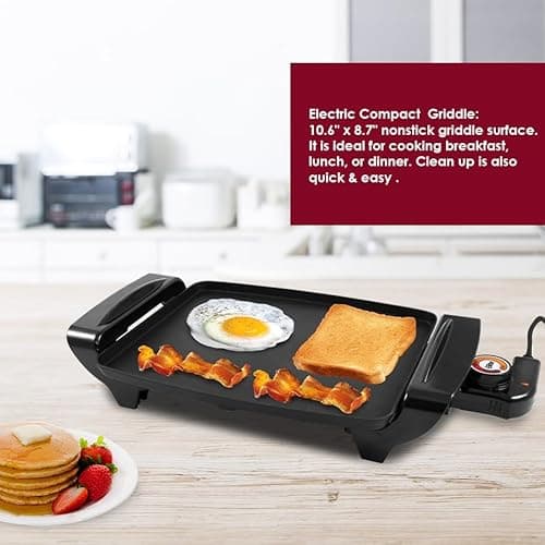 Elite Gourmet EGR2722A Electric 10.5" x 8.5" Griddle, Cool-touch Handles Non-Stick Surface, Removable/Adjustable Thermostat, Skid Free-Rubber Feet, Black 5