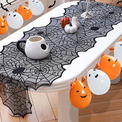 Halloween Table Runner - Black Lace Spider Web Table Runners for Halloween Decor,Vivid Polyester Spider Web Table Runner for Halloween Masquerade Party Dinner Table Decoration 18 X 72 Inch 2