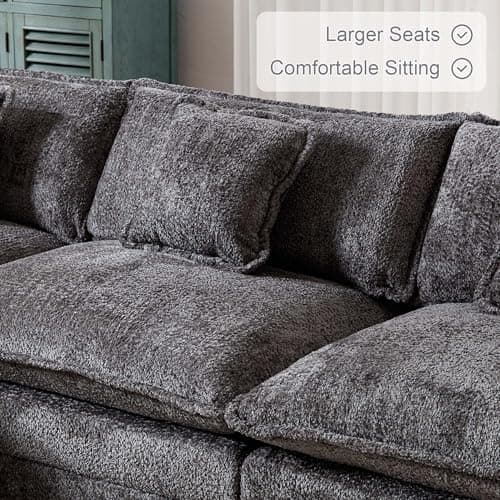 GNIXUU 112" Oversized Sectional Sofa Cloud Couch for Living Room, Modern Chenille L Shaped Couch, Comfy Boucle Modular Sofa Sleeper with Moveable Ottoman & Memory Foam(Gray) 7