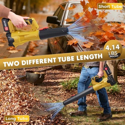 650CFM Cordless Leaf Blower,Electric Leaf Blower with 2.6Ah Battery & Charger,6-Speed Power Handheld Blower for Lawn Care, Grass Clippings, Pine Needles & Driveway, Yellow 5