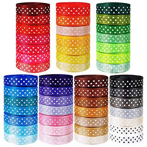 Winlyn 48 Rolls 48 Colors Solid Grosgrain Ribbons Rolls Fabric Ribbons Multicolor Ribbons Decorative Ribbons