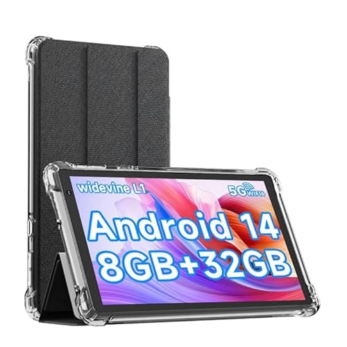 IWEGGO Android 14 Tablet with Case, 7 Inch 8GB RAM+32GB ROM/ 1TB Expandable Computer, 5MP Camera Tablets, 1.6Ghz Quad-core Processor, 3000mAH Battery Tablet PC, 5G WiFi, Games 7'' Android Laptop Black