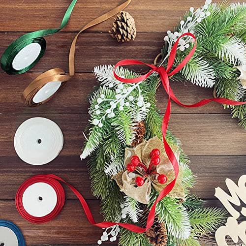 JACK CHLOE 150 Yards Christmas Ribbon for Gift Wrapping, 3/8" Wide Holiday Satin Ribbon for Crafts, Fabric Christmas Wrapping Ribbon for Gift Decorating Ornaments Wreath Present DIY Project 8