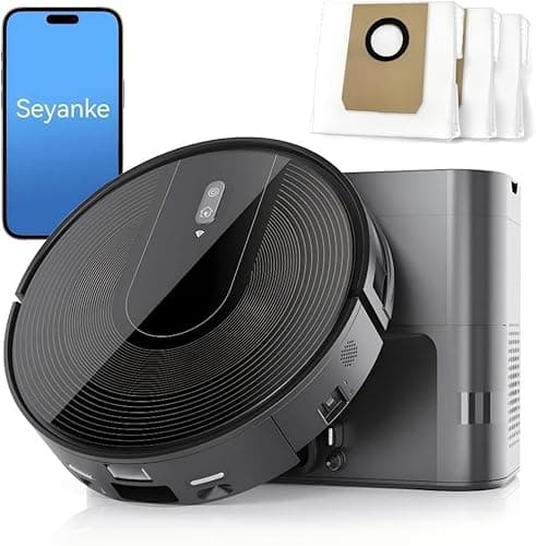 Seyanke Robot Vacuum Cleaner, 9000Pa Suction, Self-Emptying Base, 85-Day Dustbin, Smart Mapping, Wi-Fi/App/Alexa Control, Robotic Vacuum for Pet Hair, Hard Floors, Low-Pile Carpets