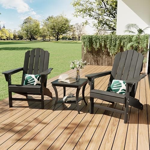 GarveeLife Adirondack Chair Set of 2 for Patio, HDPE Outdoor Lawn Chair with Wood Texture for Garden Backyard Deck Poolside Use
