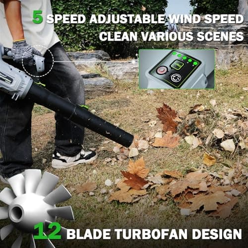 Sihuird Leaf Blower Cordless,2 x 21V 6.0Ah Battery and Charger, with 680CFM 190MPH Electric Cordless Leaf Blower, 5-Variable Speed & Turbo Mode, Blowers for Lawn Care, Patio Cleaning and Dust(Red A) 5