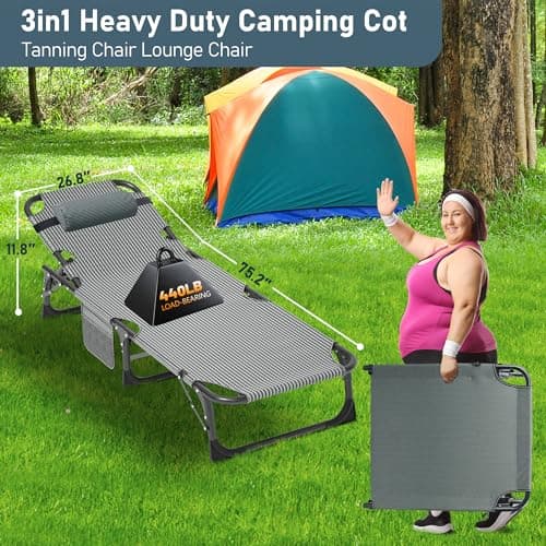 DoCred Heavy Duty Chaise Lounge Chair, Adjustable 5-Position Folding Chaise Lounge Chairs for Outside, Portable Lay Flat Beach Lounge Chair for Outdoor Sunbathing Beach Pool Lawn Camping 6