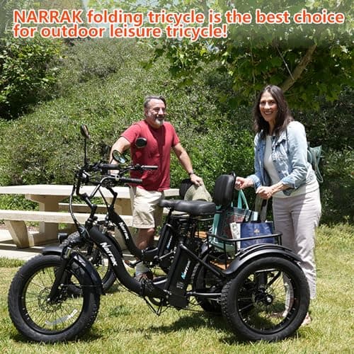 NARRAK Electric Tricycle for Adults,Fat Tire Folding Electric Trike,3 Wheels Electric Bicycle Bikes, Peak 1350W Step-Thru Etrike with Removable Battery and Large Basket for Women Men 6