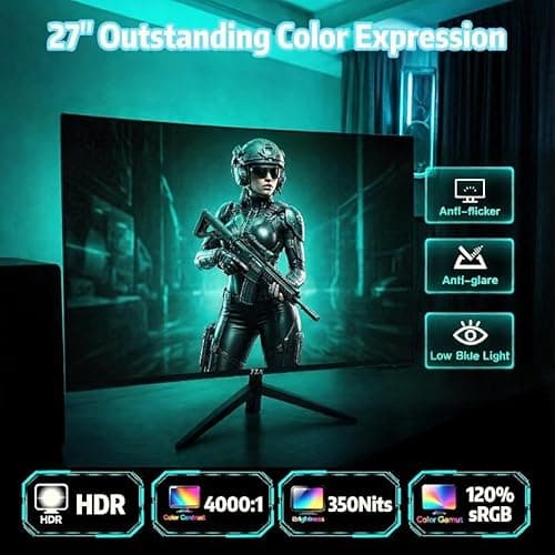 ZZA 27" Curved Gaming Monitor, 280Hz FHD 1080P, 1800R VA Panel, 120% sRGB, AMD FreeSync, 1ms GTG, Esports Ready Display, Flicker-Free, HDMI & DP, VESA Mount - Black 6