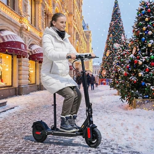 Caroma Electric Scooter 500W, Portable Folding Electric Scooter for Adults with Detachable Seat, 9" Solid Tires, Fast Commuting E Scooter w/Braking System & Shock Absorption,Black 8