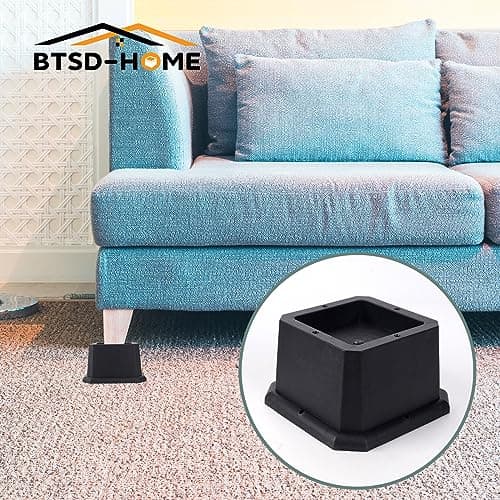 BTSD-home Furniture Risers 2 Inch Bed Risers Heavy Duty Adjustable Dorm Bed Lifts Risers Table Desk Chair Leg Extenders 4 Pack Black 7
