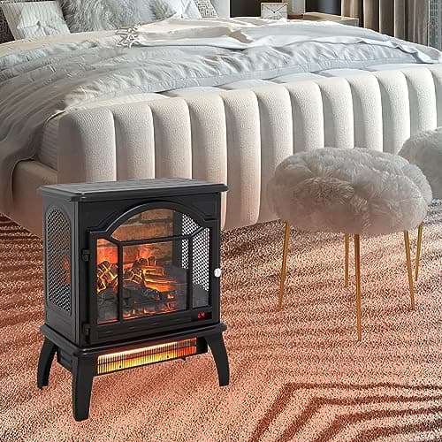 18'' Electric Fireplace Infrared Heater with Remote Control, 3D Flame Effect, Adjustable Brightness & Heat, 1500W Freestanding Stove, Black 9