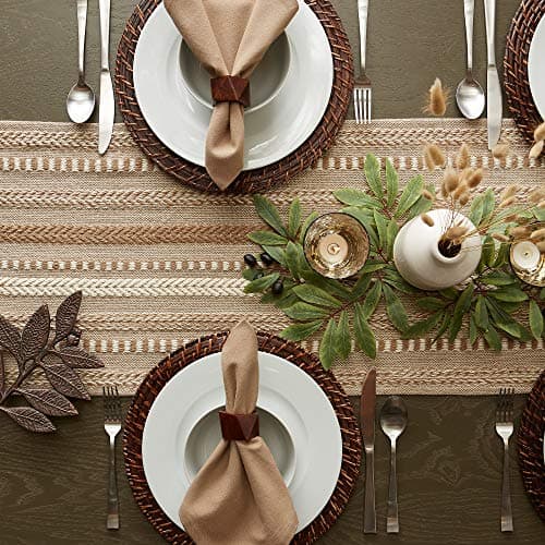 DII Farmhouse Braided Stripe Table Runner Collection, 15x72 (15x77, Fringe Included), Stone 6