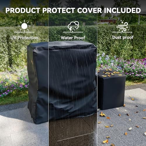 Gardenbee 35'' Outdoor Propane Fireplace with Tank Storage, 50,000 BTU Outdoor Gas Fire Pit with CSA Certified, Adjustable Flame, Dust Cover, Smokeless Ceramic Wood for Patio, Garden, Deck, Gray/Tan 6