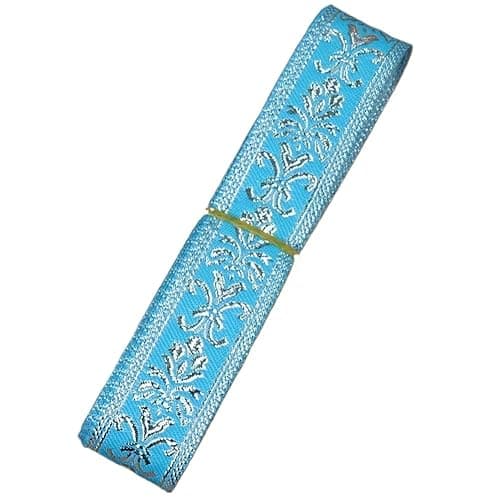 7 Yards 2.5cm Jacquard Ribbon with Golden Silvery Floral Leaves Pattern Woven Lace Trim for DIY Sewing and Fabric Projects (H-Sky Blue)