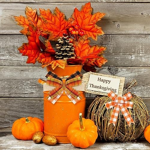 Whaline 10 Rolls 50 Yard Fall Plaid Burlap Ribbon 1 Inch Decorative Wrapping Ribbon for Autumn Thanksgiving DIY Crafts Bow Wreath Making Supplies 6