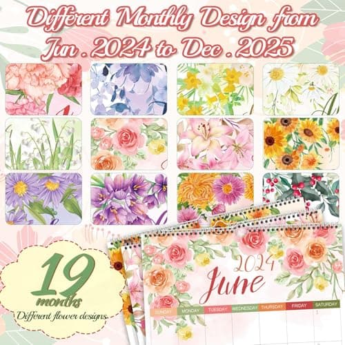 GuassLee 2024-2025 Wall Calendar - 18 Monthly Calendar from Jan. 2024 to Jun. 2025, 11” x 14” Hanging Calendar 2024 with Thick Paper Colorful Flower Design for Wall School Home Office 5