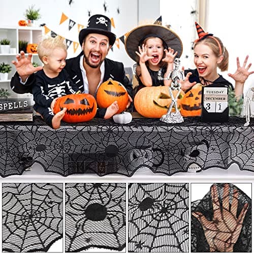 Halloween Table Runner - Black Lace Spider Web Table Runners for Halloween Decor,Vivid Polyester Spider Web Table Runner for Halloween Masquerade Party Dinner Table Decoration 18 X 72 Inch 3