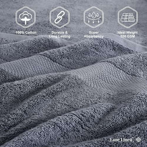 LANE LINEN 100% Cotton 4 Pack Bath Sheets (35"x66") - Highly Absorbent, Super Soft & Durable Extra Large Towel Sets - Fade Resistant, Machine Washable - Oversized Luxury Bathroom Towels - Cool Grey 6