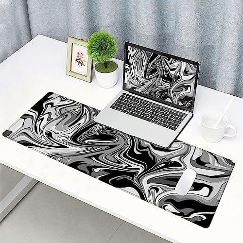 Armanza Large Gaming Mouse Pad, Extended XL Mousepad, Non-Slip Rubber Base Keyboard Mouse Mat Desk Pad for Work, Game, Office, Home, 31.5 x 11.8 in, Black Marble Fluid Design 6