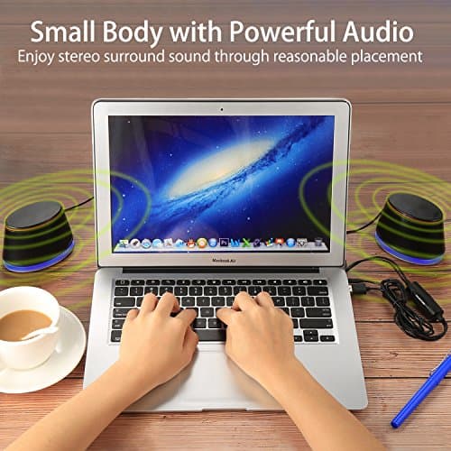 Sanyun SW102 Computer Speakers, 5Wx2, Deep Bass in Small Body, Stereo 2.0 USB Powered 3.5mm Aux Multimedia Speakers, Built-in Bottom Bass Radiators, PC Laptop Desktop Speakers, Black 6