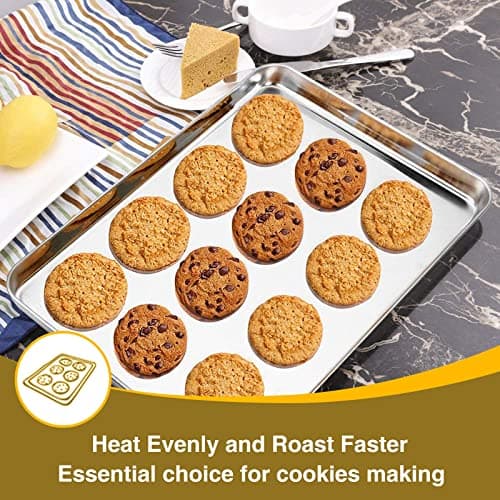 Wildone Baking Sheet with Rack Set (3 Pans + 3 Racks), Stainless Steel Baking Pan Cookie Sheet with Cooling Rack, Non Toxic & Heavy Duty & Easy Clean 5