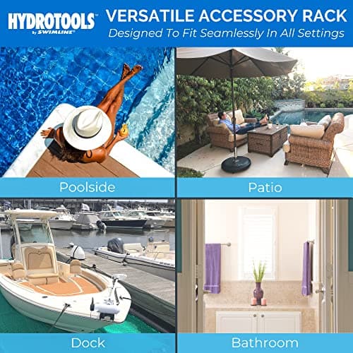 SWIMLINE HYDROTOOLS 89032 Free Standing Poolside Adjustable-Towel Rack With Water Weighted Base Three Arms Tier For Outdoors & Indoors Pool Patio Bathroom Accessory Holder Bar Drying-Stand 8