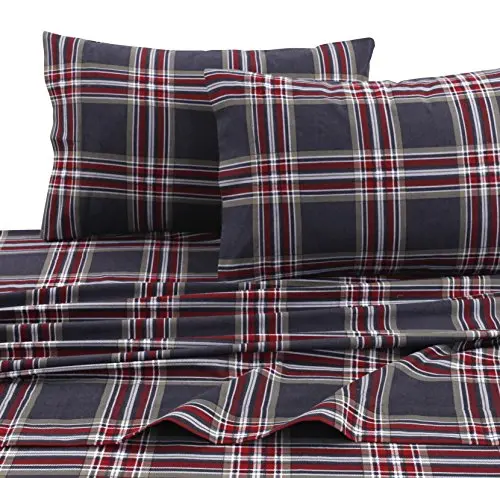 Tribeca Living HEPL170STPC Printed 170-GSM Flannel Pillowcases,Heritage Plaid Multicolor,Standard