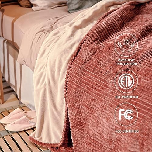 HOMISPRITE Heated Blanket King Size 100"x90",ETL Certification-6 Heating Levels Electric Blanket&1-10 Hour Auto Off,Heating Blanket with Dual Controller (RED) 5