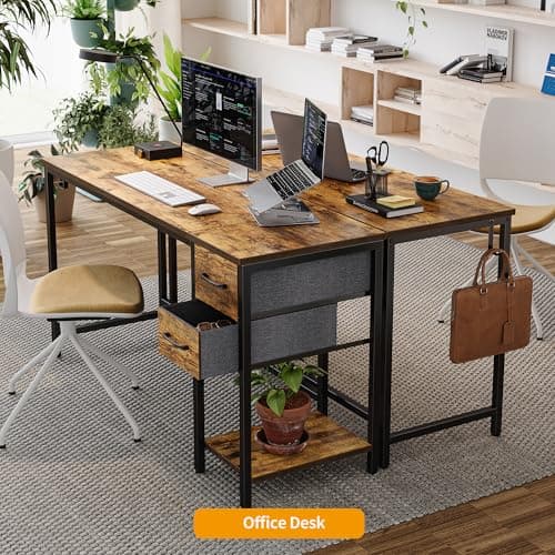 CubiCubi Computer Desk with 2 Drawers, 40 Inch Small Home Office Desk Study Writing Table, Rustic Brown 8
