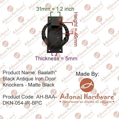 Adonai Hardware Baalath Antique Heavy Duty Forged Front Entry Sturdy Ring Door Knockers (1 Pack, Matte Black) for Vintage Wooden Barn Shed Doors, Gates, Fences, Furniture, Castle and Farmhouse 7