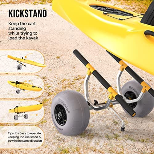Bonnlo Kayak Cart Beach Wheels, Width Adjustable 6.3"-18.7" Universal Canoe Dolly Heavy Duty Kayak Trolley with 12" Balloon Tires, Kickstand, and Free Pump, Sturdy 330 Lb Weight Capacity 6