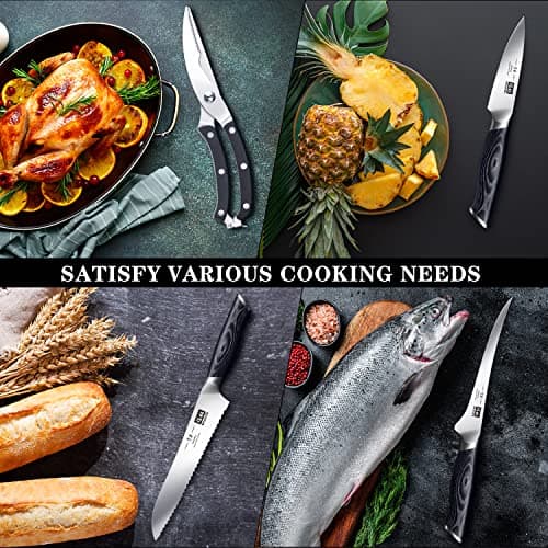 SHAN ZU Knife Sets for Kitchen with Block, Knife Block Set, Japanese Super Steel Kitchen Knife Sets with Removable Block & K133 Ergonomic Handle, Black Tortoise Genbu Series 6