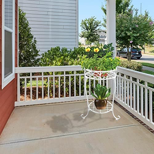 NAKUPE White Metal Plant Stand, 18.5 inch Tall 2 Tier Potted Holder Rack, Heavy Duty Flower Pot Shelf for Indoor Outdoor Patio Balcony Corner Garden 7