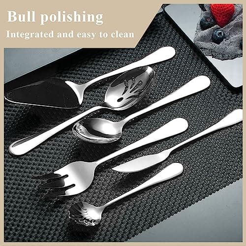 Berglander Silverware Serving Set 6 Pieces, Stainless Steel Serving Spoons Set, Flatware Serving Set, Serving Utensils Set Easy to Clean and Dishwasher Safe 6