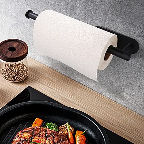 Paper Towel Holders-Blcak,Paper Towels Rolls - for Kitchen,Paper Bulk- Self-Adhesive Under Cabinet,Both Available in Adhesive and Screws,Stainless Steel 5