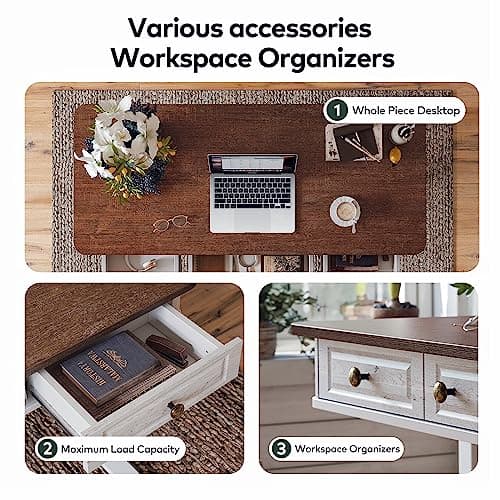 FEZIBO Electric Standing Desk with 3 Drawers, Sit Stand Up Desk Height Adjustable, Farmhouse Desk for Home Office/Study, 48 inch Sandalwood Washed White(2 Packages) 6