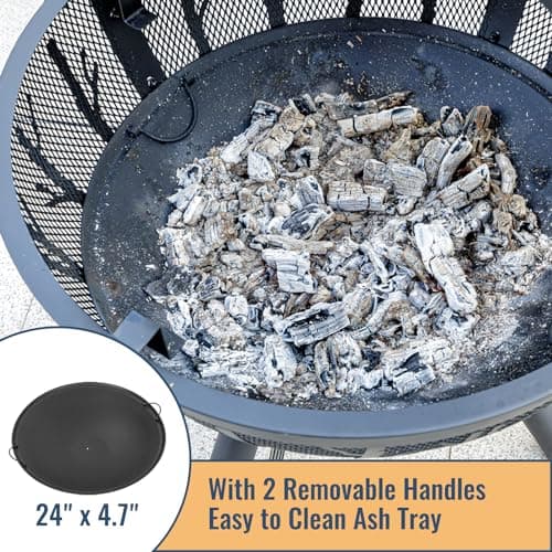 Panovue 35 Inch Wood Burning Fire Pit with BBQ Grill, Heavy Duty Fire Pits Ball for Outside with Spark Screen & Removable Ash Pan, Outdoor firepit & Fireplace for Bonfire in Garden, Yard 5