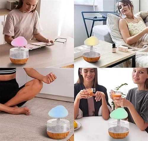 Rain Cloud Humidifier LED Diffuser Multicolor LED Light Home Aromatherapy Ultrasonic Wooden accent 300ml Water tank 8