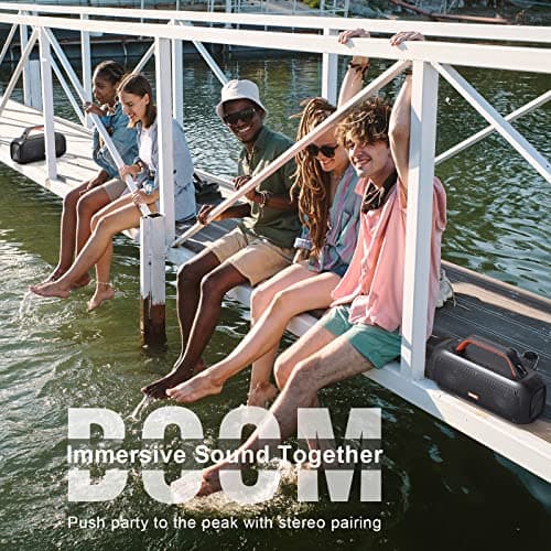 DOSS Extreme Boom Bluetooth Outdoor Speaker with 60W Mighty Sound, Deep Bass, 30H Playtime, USB-C, Bluetooth 5.3, IPX6 Waterproof with Portable Strap for Camping, Beach, Garage-Orange 6