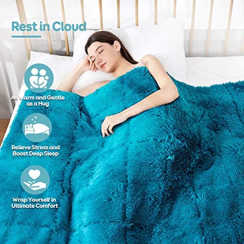 Cottonblue Weighted Blanket 15lbs, Faux Fur Sherpa Reversible Luxury Snugly Long Fur Heavy Blanket 48x72 inches,Warm Elegant Plush Sherpa Microfiber Blanket for Couch Bed Chair Photo Prop,Teal Green 6